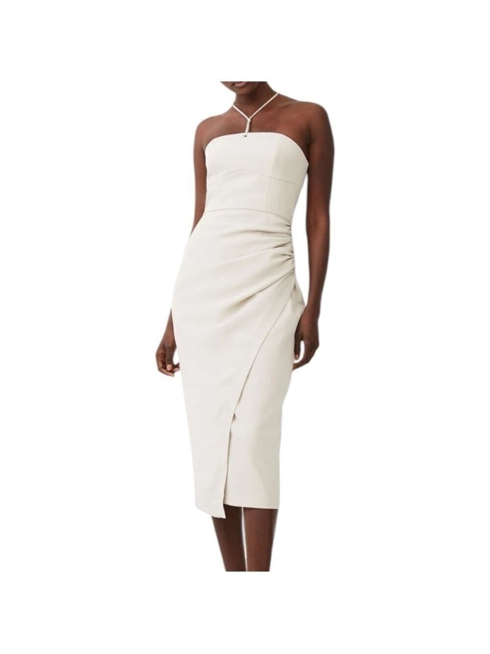 French Connection Women's Echo Crepe Halter Midi Cocktail Dress Cream Sz 12